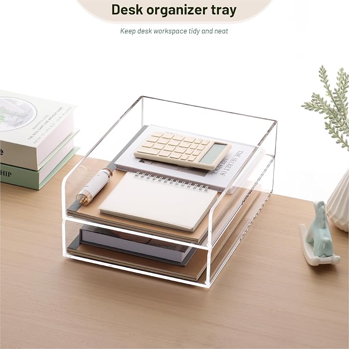 HeZone Paper Organizer Letter Tray,Acrylic Desk Organizer,Clear File Organizer for Desk,Stackable Paper Tray for Documents,A4 File Paper,Book,Bills, Crafts,Notes for Office/Classroom/Home Organization