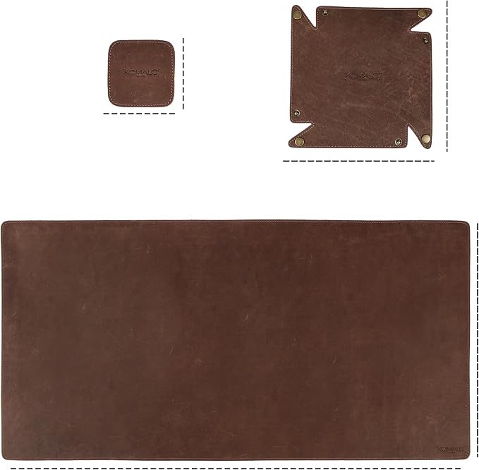 Premium Buffalo Leather Desk Mat Set – Large Office Desk Pad with Organizer Tray & Coasters, Non-Slip Workspace Protector, Elegant Desk Accessories for Home Office & Professionals