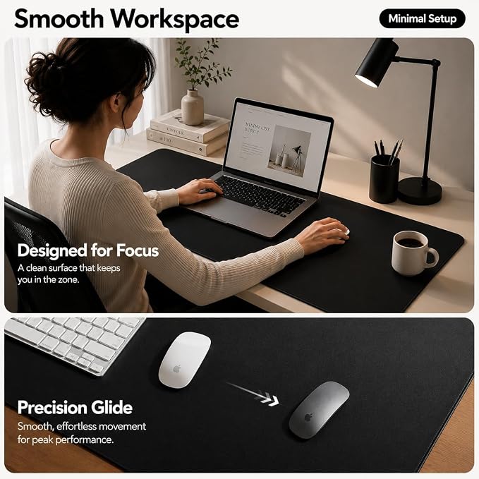 AFIING Cork Desk Mat, Black,23.6" x 13.7", Desk Pad Protector | Dual-Sided Cork & PU Leather, Waterproof, Non-Slip for Mouse, Writing, Home Office& Laptop