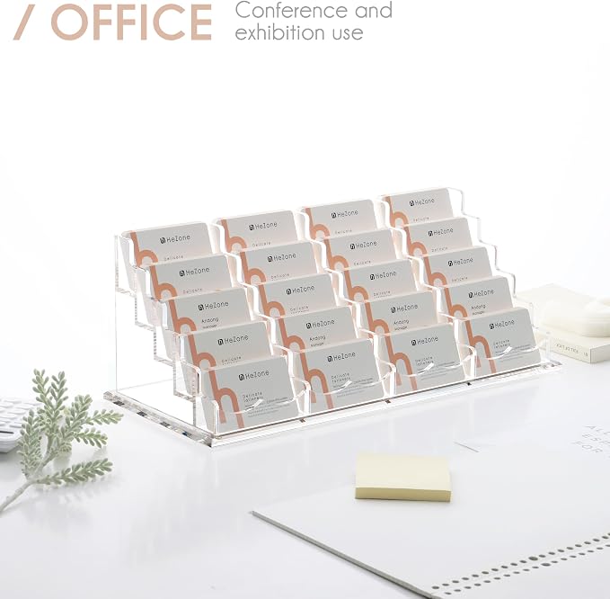 HeZone Business Card Holder for Desk Multiple Cards Display Stand Rack for Women and Men Clear Acrylic Card Organizer 20 Slot 5 Tier Large Capacity-Holds 1000 Cards -1 Pack (20 Cell H)