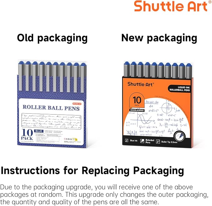 Shuttle Art Rollerball Pens, 10 Pack Blue Liquid Ink Pens, 0.5mm Extra Fine Point, Quick Drying for Writing Journaling Taking Notes School Office