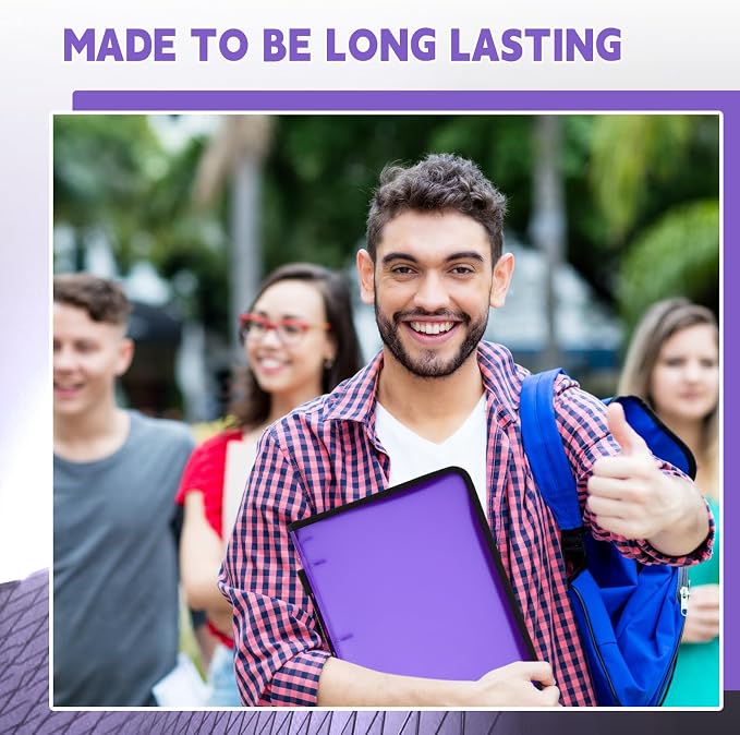 Teling 4 Pcs 1 Inch Zipper Binder 3 Ring Organizer, Purple | Secure Zipper Closure, Refillable 3 Ring Design, Handle Carry, Fits Letter Size Papers for School, Office and Projects