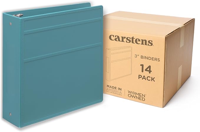 Carstens 3-Inch Heavy Duty 3-Ring Binder - Side Opening, Powder Blue, Durable Plastic, Precision No-Gap Rings, Waterproof Cover, No Pockets, Holds 400 US Letter Sheets, BPA-Free, Made in USA (1744-3R)