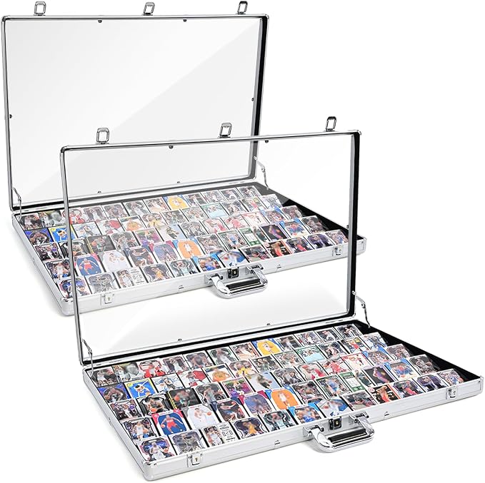 2 Pcs Trade Show Display Case – 34"x22" Large Tabletop Showcase | Aluminum, Locking, for Trading Cards, Sports Cards, TCG, Jewelry – Lightweight & Portable for Exhibitions and Collectibles
