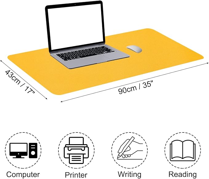 Patikil Co. 35"x17" Non-Slip Waterproof PU Leather Desk Pad - Dual Sided Desk Protector for Office & Home - Yellow