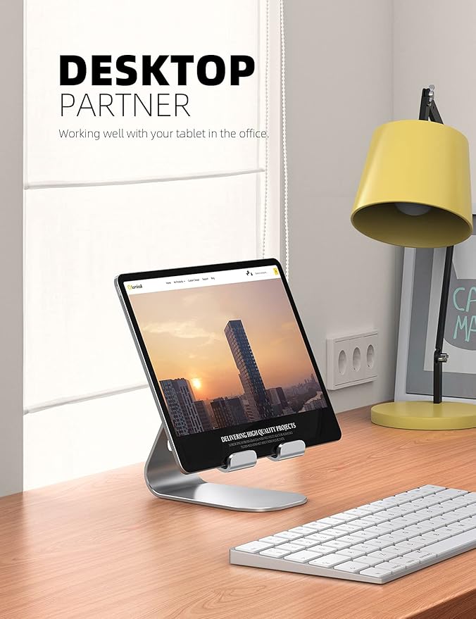 Lamicall Tablet Stand, Adjustable Tablet Holder - Desktop Stand Dock Holder for 4-13" Tablets, iPad Pro 11, 9.7, 10.5, 12.9 Air Mini, Kindle, Tab, iPhone 17 Pro Max, Switch, Office Desk Accessories