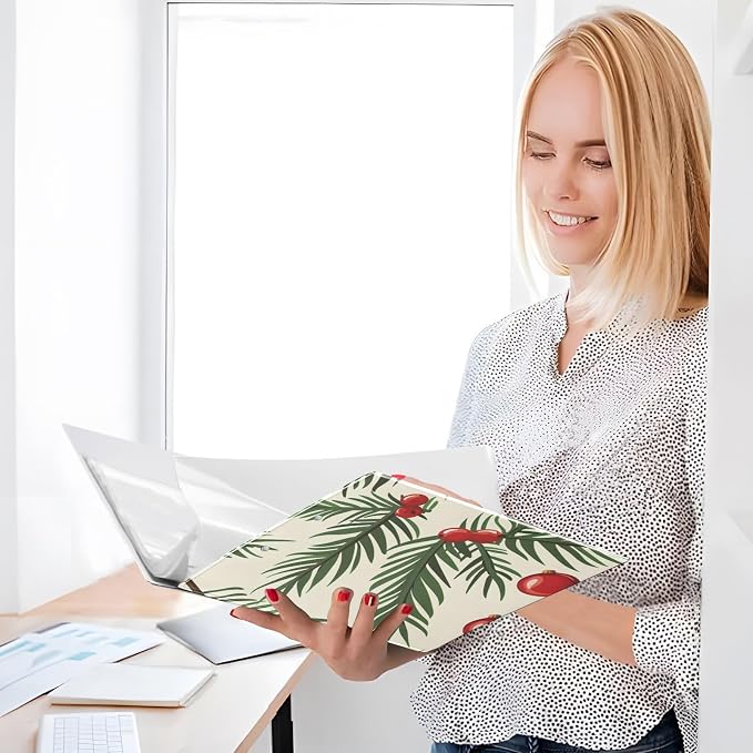 3 Ring Binder Christmas Tree Branches Balls 1.5 inch Binders with Clipboard Round Ring Binder Fit 8.5'' x 11'' Paper 3 Interior PVC Clear Pockets for Office Supplies