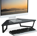 TEAMIX 26 inch Corner Monitor Stand Riser with Keyboard Storage, Black | Triangle Monitor Stand, Wood & Metal Computer Stand, Laptop Riser, Desktop Organizer, for L Shaped Desk, Home Office & Gaming