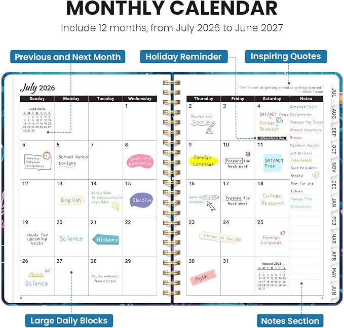 ZOTIA Academic Planner 2026-2027, Monthly & Weekly Jul 2026-Jun 2027 | Ocean Turtles, 6.3" x 8.5" Calendar Planner for Women, Hardcover Pretty Organizer for Women, School Office Home Supplies