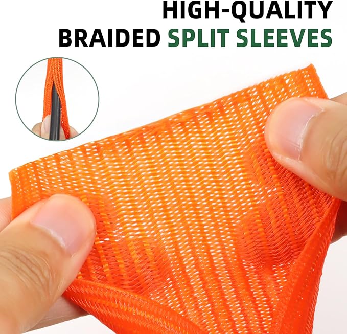 Split Wire Loom Tubing, Cable Protector Sleeve, Braided Cable Management for TV/Computer/Home Theater/Engine Bay, Cord Protectors from Pets No Chew (Orange, 3/4"-10ft)