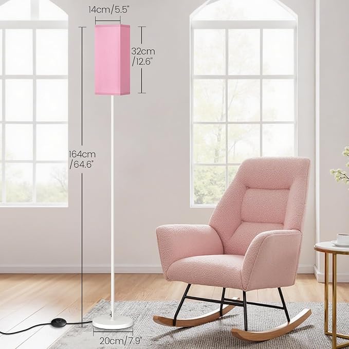 64.6" Floor Lamp, Pole Lamp with Foot Switch, Modern Standing Lamp Shade, Minimalist Freestanding Lamp (Bulb Not Included), for Living Room, Bedroom Office ETL Listed,White and Pink WP07LD05