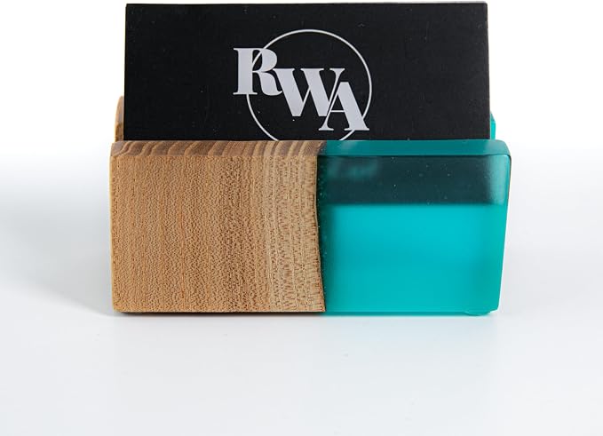RWA Business Card Holder for Desk - ELEMENT aqua/dark | Handcrafted Epoxy & Wood, Durable Stylish Business Card Organizer, Premium Desk Accessory for Men & Women