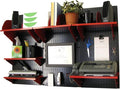 Wall Control Office Organizer Unit Wall Mounted Office Desk Storage and Organization Kit Black Slotted Wallboards and Red Accessories