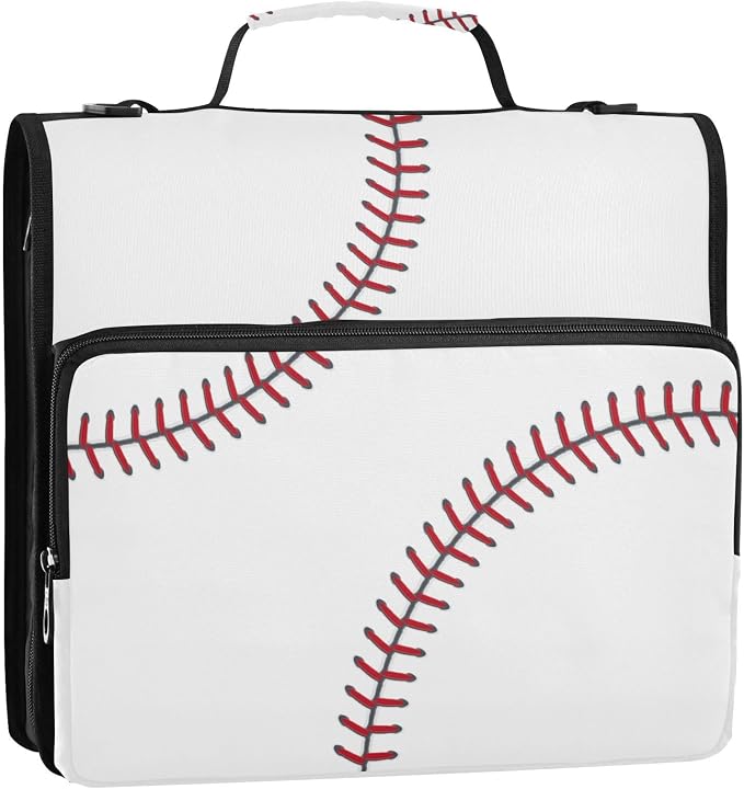 Ball Lace Baseball Binder Bag 3 Ring Zipper with Handle Shoulder Strap | for School Work Office Organizer Storage Case