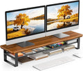 Dual Monitor Stand, 35.4 Inch Monitor Stand Riser for 2 Monitors, 2 Tiers Wood Desk Shelf with Storage, Desktop Organizer Stand for Computer, Laptop, Printer, TV