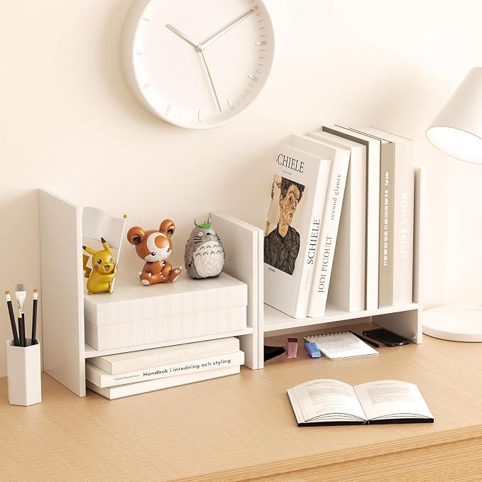 Desk Shelves Wood Desktop Orgnizer Shelf. Office Organization for Top of Desk Organizers and Accessories Bookshelf Shelving,Adjustable Tier H-Shape Mini Bookcase(White)