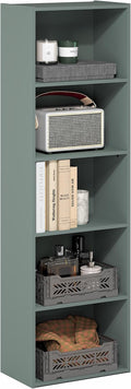 Furinno LUDER Book Shelf, 5-Tier Bookshelf, Bookcase with Open Shelves, 9.4 x 15.8 x 52, Easy Assembly, for Living Room, Bedroom, Home Office, Sage Green