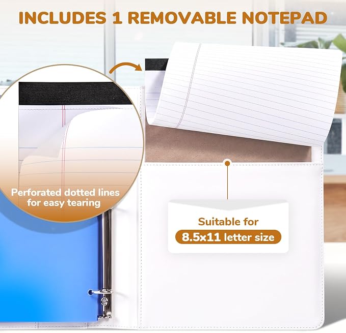 JoyCat 3 Ring Binder Clipboard with Storage, 5 Folders, Flower | 3 ring clipboard portfolio combines five expandable folders, a refillable letter-size notepad and storage