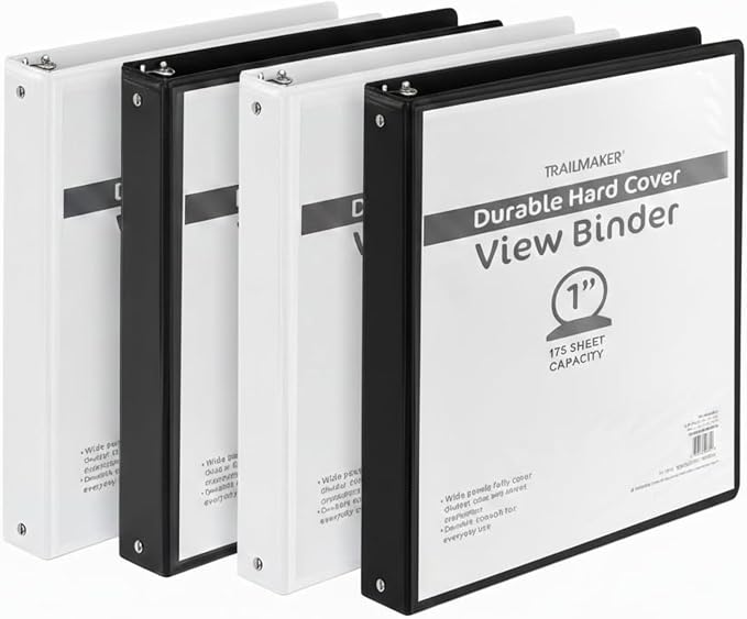 (50 Pack) 1 Inch Binders 3 Ring Hardcover Binders in Bulk with Clear View Cover, Pockets for Classroom, Office, Portfolios | Bulk School, Teacher, Office Supplies (Black & White Mix Pack)