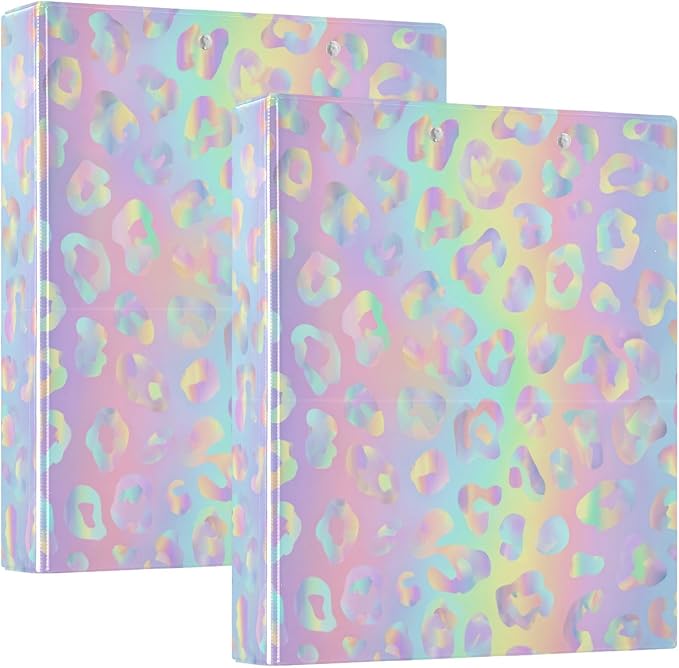 Aslsiy 3 Ring Binder 1.5 Inch Glitters Leopard Round Clipboard Binder Sparkly Decorative Harcover Binders Organizer for Office Supplies