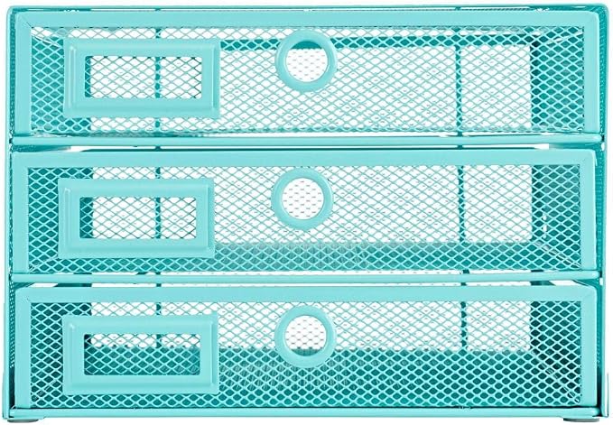 Annova Desk Organizer Wire Mesh 3 Tier Sliding Drawers Paper Sorter/Multifunctional/Premium Solid Construction for Letters, Documents, Mail, Files, Paper, Kids' Art Supplies (Turquoise)