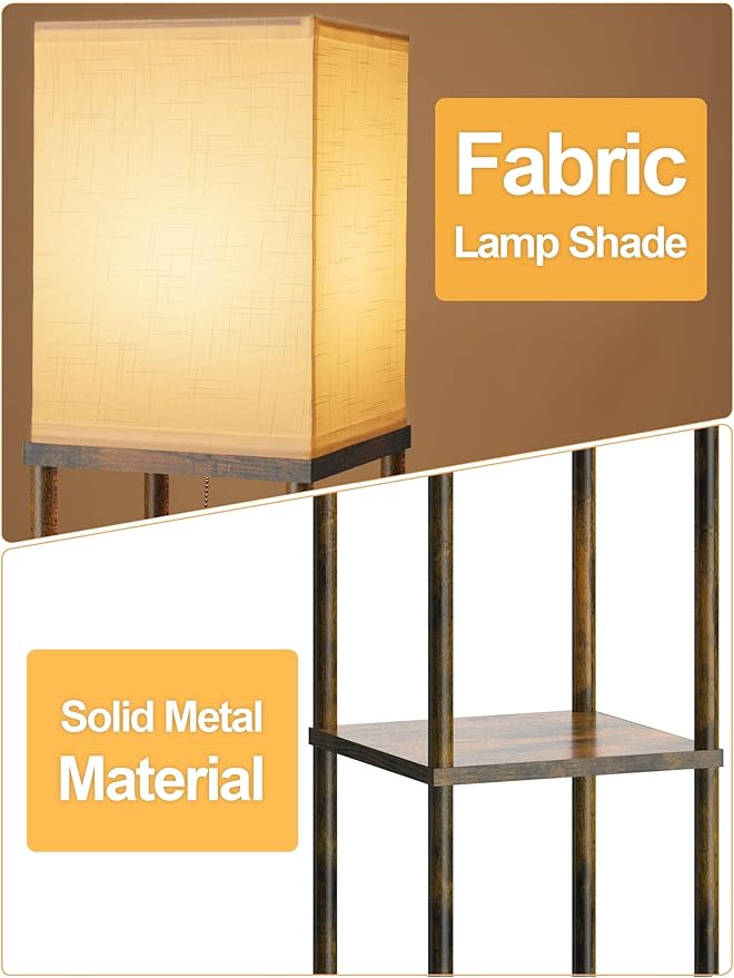 Floor Lamp with Shelves for Living Room 2 Pack, Shelf Floor Lamp with 3 CCT LED Bulb, Corner Display Standing Column Lamp Etagere Organizer Tower Nightstand for Bedroom, Rustic Brown