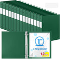 Henoyso 12 Pack 1 Inch 3 Ring Plastic Binders, Bulk Flexible PP Binders for Classroom & School Supplies, Letter Size 8.5 x 11, Holds 240 Sheets with Interior Pocket (Dark Green)