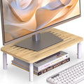 Bamboo Monitor Stand Riser, 4 Adjustable Height,Easy Assembly | Laptop Stand with Airflow Vents, Desk Organizer for Computer, PC, Printer