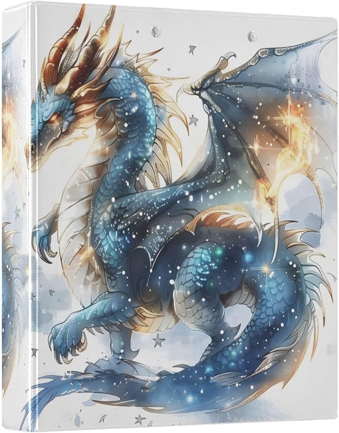 3 Ring Binder Dragon Water Fire 1.5 inch Binders Three Ring Binders with Clipboard Fit 8.5'' x 11'' Paper 3 Interior PVC Clear Pockets for Office Supplies