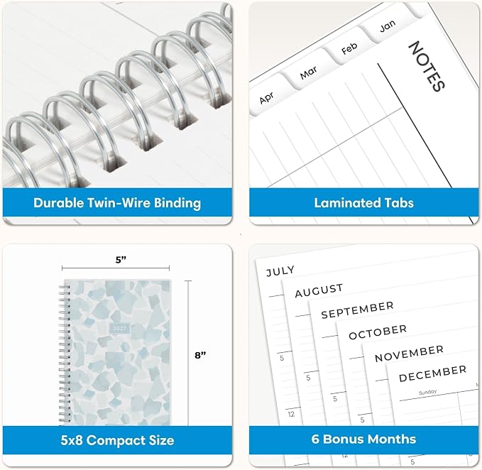 Blue Sky 2027 Weekly & Monthly Planner Calendar, 5"x8", Amitza