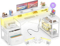 Aheaplus L Shaped Desk with File Drawer, Reversible L Shaped Computer Desk Gaming Desk with Power Outlet & LED Strip, Home Office Desk with Monitor Shelf, Corner Desk with Storage Shelves, White