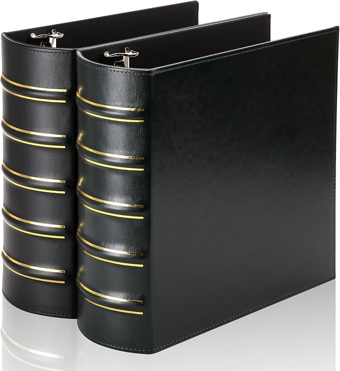LETVPVOW 2 Pcs Vintage Hardback 3 Ring Binder 3 Inch, Professional Leather Binder 3 Ring, Three Ring Binders Fits 8.5 x 11, D Ring Binders for Home, School and Office- (1 Black and 1 Dark Green)