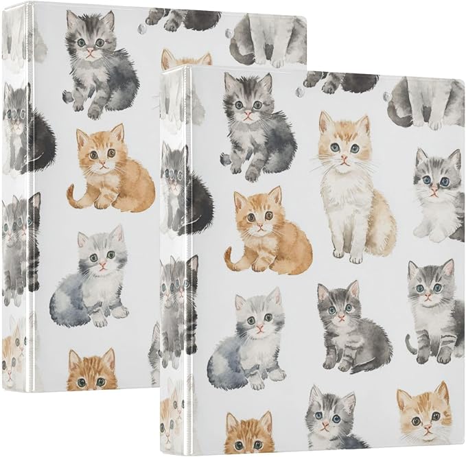 Cats White Cute Decorative 3 Ring Binder 1.5 Inch Large View Binders with Pockets Holds 200 Sheets File Organizer for Office College School, 2 Pack