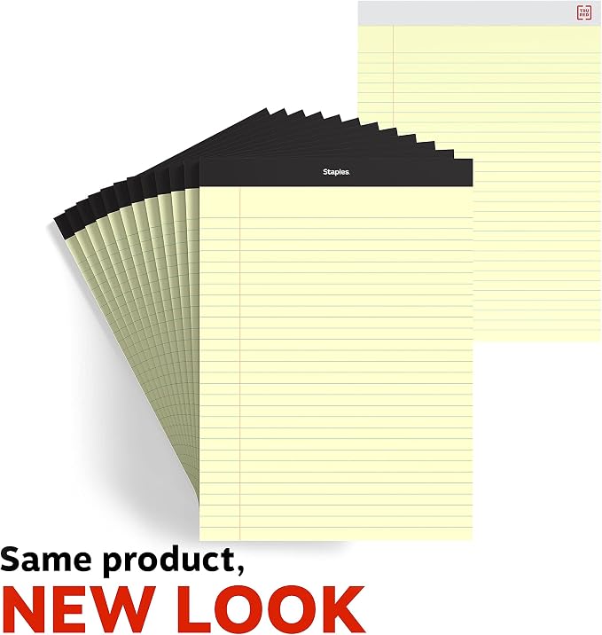 Staples Legal Pads, 8.5x11.75 Inch, Wide Ruled, Yellow, 12-Pack