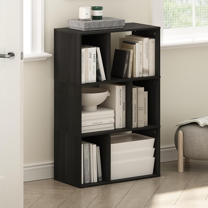 Furinno DALY Book Shelf, 6-Cube Bookshelf, Cube Storage Organizer Bookcase with Irregular Compartments, 11.7 x 23.6 x 36.8, for Living Room, Bedroom, Home Office, Espresso