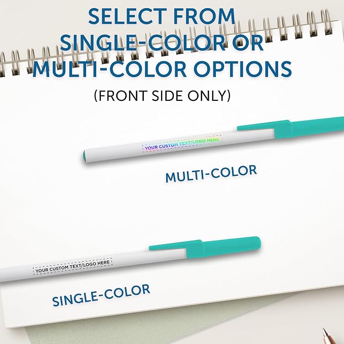 DISCOUNT PROMOS Custom Value Stick Pens Set of 100, Personalized Bulk Pack - Black Ink, Great for Office, School, Business, Tradeshows, Events - Teal