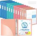 Henoyso 1/2 Inch 3 Ring Binders with Clear Front Cover and 2 Pockets, Round Ring Binders Fits 8.5'' x 11'' Letter Size Paper for School Office Supplies, 12 Pack (Assorted Vibrant Color)