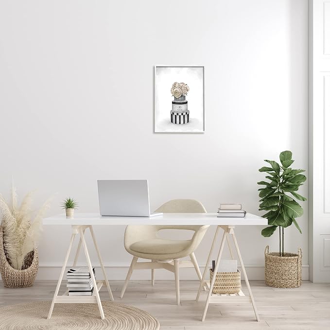 Stupell Industries Fashion Flower Box Stack Neutral Grey Painting, Design by Ziwei Li White Framed Wall Art, 16 x 20