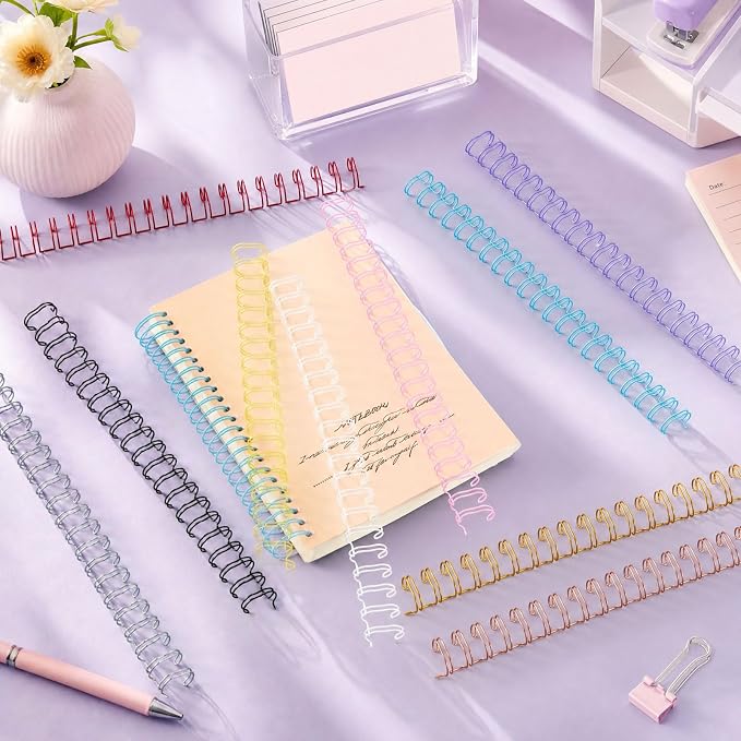 100 Pcs Metal Double Loop Binding Wires 1/2 Bulk Cinch Binding Wires Double Spiral Ring Coil 10 Colors Twin Spines Combs 21 Holes 2: 1 Pitch Cinch Coil Machine Wire