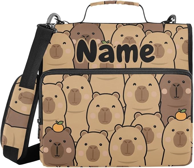Custom Cute Capybara with Orange 3 Ring Binder Bag 1.5 inch Personalized Name Binder Organizer 500 Sheet Documents Storage for School Office