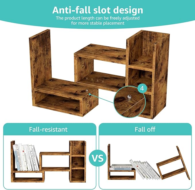 NUTIKAS Desk Shelves Desktop Organizer Shlef - Rustic Office Organization for Top of Desk Organizers and Accessories Corner Bookshelf Table Top Shelving Small Hutch Decorations for Office