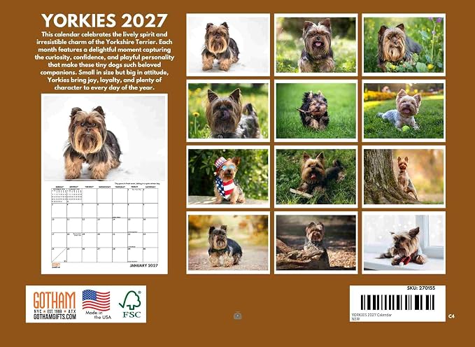 Yorkie Calendar 2027 Yorkshire Terrier Monthly Wall Calender 12 Month
