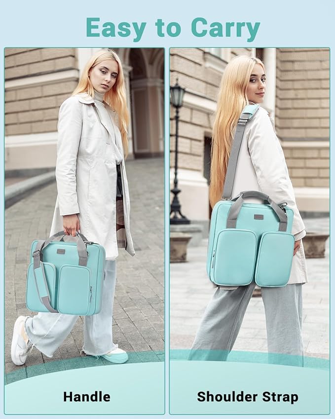 3 Inch Zipper Binder 3 Ring with Shoulder Strap & Multi-Pocket | Binder with Zipper Holds Up to 700 Sheets for Office School, Compatible with 13” MacBook Laptop ipad, Light Blue