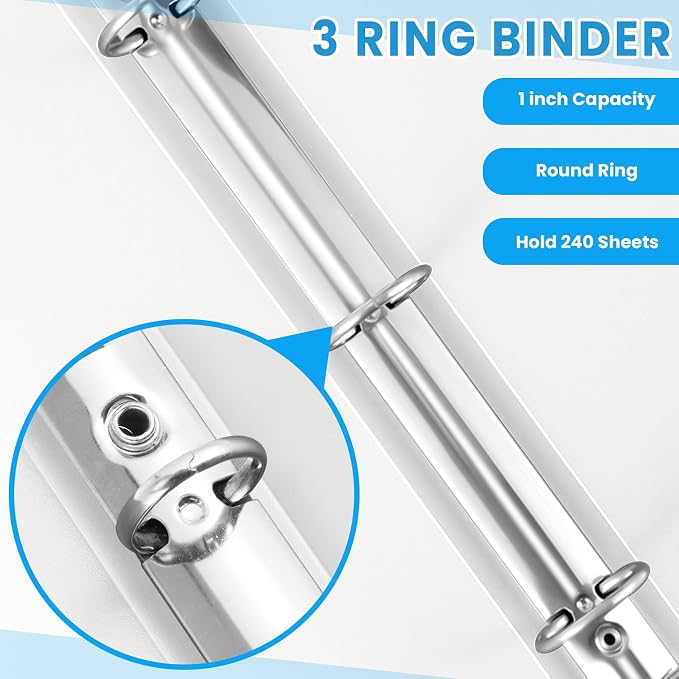 Henoyso 1 Inch 6 Pack Mini Clear View 3 Ring Binders for 5.5"x8.5",White | Holds 240 Sheets, Clear Front Covers, Flexible Plastic Binder Bulk, Three Round Rings, School Office Report Filing, Planners