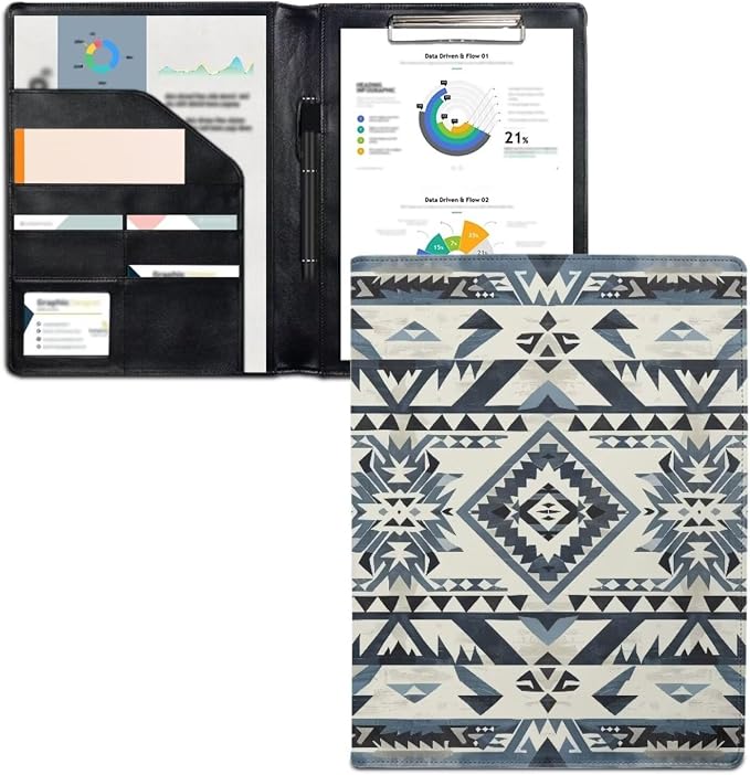 Dreaweet South Western Aztec Print Leahter Portfolio for Women Men Tribal Geometric Clipboard Folder Padfolio School Office Business Portfolio Folder for Interview/Conference Writing Notepad