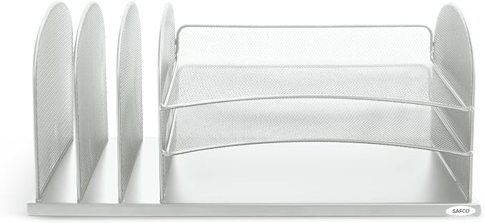 Safco Onyx Desk Organizer with 3 Horizontal and 3 Upright Trays, Durable Steel Construction, Silver