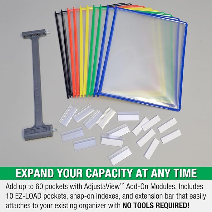 Ultimate Office AdjustaView Expandable Desk Reference Display Organizer 20C | 5 Adjustable Viewing Angles, Dual Weighted Base, 20 Letter Size EZ-Load Color Pockets, ADD-ON to Expand Capacity at Anytime