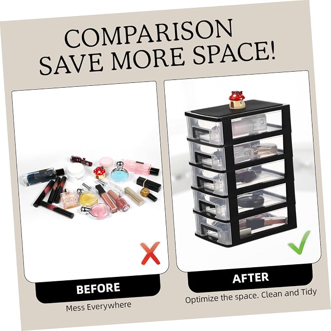 5-Tier Plastic Drawer Storage Cabinet Portable Organizer for Office Desk Study Room Desktop Supplies 12.40X8.66X5.98 Inches