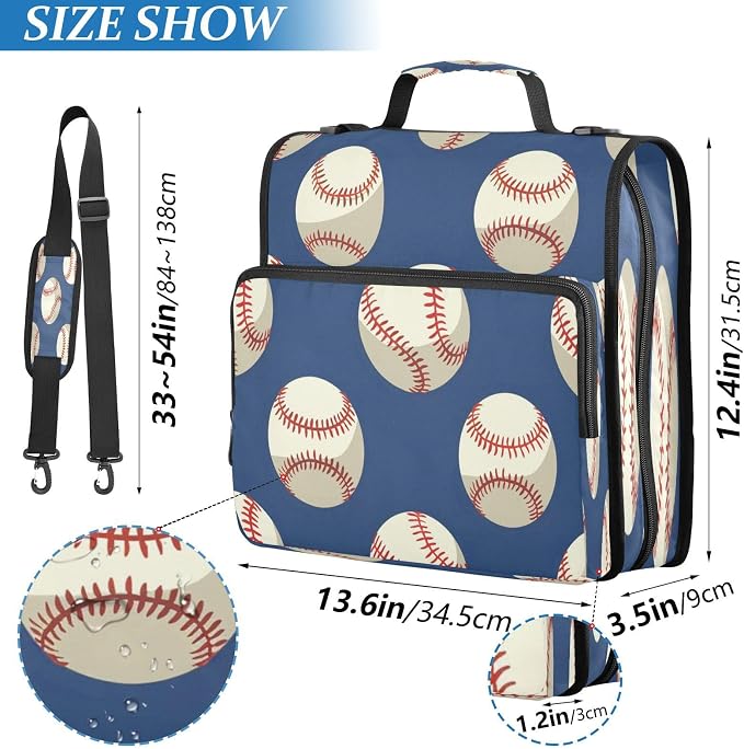 ALAZA Zipper Binder 3 Ring Baseball Sport Binder Organizer with Zipper and Shoulder Strap Large Capacity Multi-Pocket Trapper Keeper File Folder for Office Supplies