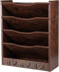5-Tier Wall File Holder Hanging Mail Organizer Wood Magazine Literature Rack with 6 Hooks, Brown